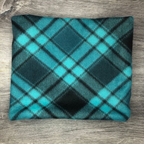 Turquoise Plaid Fleece Neck Gaiter: Tartan Scarf Warmer - Picture 1 of 9